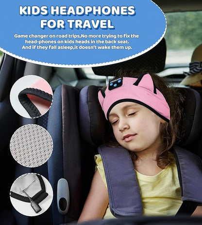 KIDSBAND Kids Headphones, Cozy Bluetooth Headphones for Kids with Wired Playback 3.5 MM Jack for School,Foldable Cat Ear Headset for Girls Boys Children,Kindle Tablet Cellphones Airplane Travel