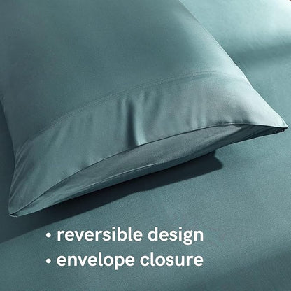 YnM Cooling Bed Sheet Set with 100 Percent Rayon Derived from Bamboo, 500TC Fabric with 2 Pillowcases and Flat Sheet, Deep Pocket Fit 19'', Silky-Soft & Sweat Wicking, 4 Piece (King, Sea Grass)