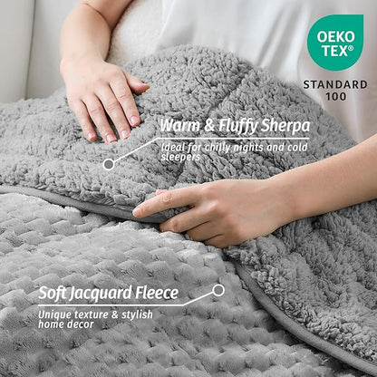 Wemore Fleece Weighted Blanket for Adults (60" x 80" 15lbs, Grey), Dual Sided Cozy Soft Sherpa Heavy Blanket, 3D Imitation Turtle Shell Warm Jacquard Flannel Weighted Blankets for Couch and Bed
