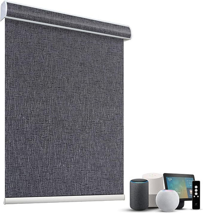 SmartWings Motorized Light Filtering Roller Shades 70% Blackout Custom Size, Rechargeable Battery, Works with Matter/Apple HomeKit, Alexa, Thread/Zigbee, Remote Optional, 70% Twilight Charcoal Grey