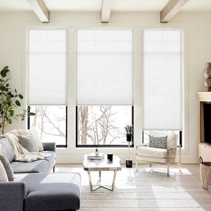 LazBlinds Cordless Cellular Shades, No Tools No Drill Light Filtering Honeycomb Shades Pleated Blinds for Windows, 36.5'' W x 72'' H, White