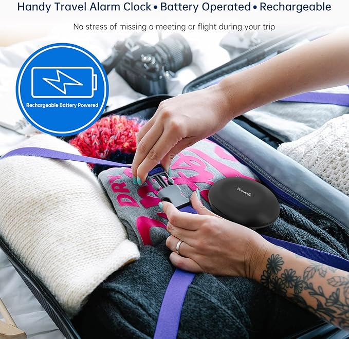 DreamSky Vibrating Alarm Clock for Heavy Sleepers - Bed Shaker Alarm Clock Under Pillow for Adults Teens Kids & Hearing Impaired, Rechargeable Battery Operated for Bedroom, Travel, Auto DST, Backlight