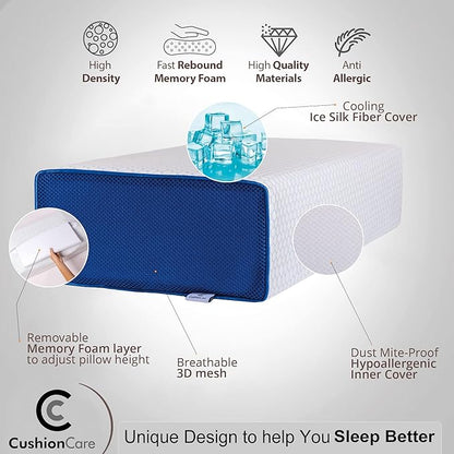 Cube Pillow for Side Sleepers – Adjustable Height 4–5" – Cooling Memory Foam – Cervical Pillow for Neck & Shoulder Pain Relief – Rectangular Pillow with Washable Ventilated Cover & Sleeping Mask
