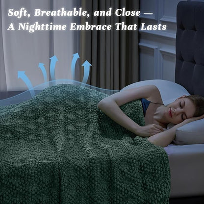 Knitted Weighted Blanket for Adult, Chunky Knit Weighted Throw for Sleep 60"*80" 12lbs, Cooling Breathable Machine Washable Heavy Blanket for Room Decor (HazeGreen, Queen)