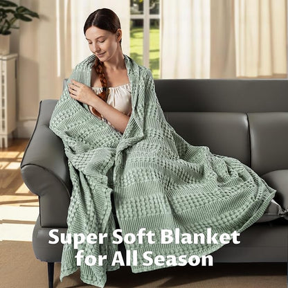 Cooling Waffle Weave Blanket Twin Size for Bed Sofa - Soft Lightweight Bed Blankets of 50% Rayon Derived from Bamboo for Hot Sleepers, Sage Green Breathable Throw for Summer, 60"x80"