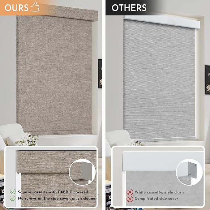 Persilux Blackout Roller Shades for Window Blinds,Cordless,Linen Fabric,Thermal Insulated Fabric UV Protection Shades for Home,Office,Bedroom,Door,Blackout-Light Brown,34" W X 64" H