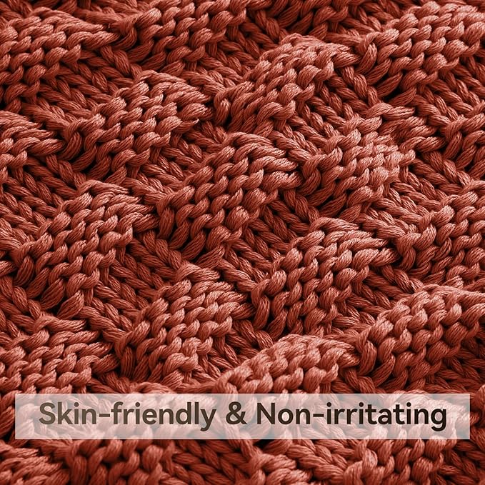 Knitted Weighted Blanket Adult, No Beads Heavy Blanket 70” x 90'' 20lbs, Breathable Chunky Knit Blanket, Cooling Weighted Blanket for Hot Sleepers, Christmas Home Decor (Orange)