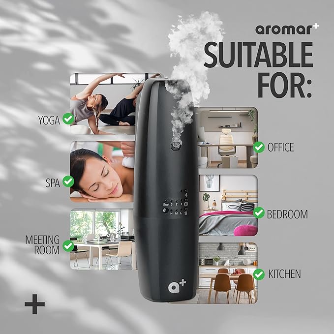 AROMAR Waterless Plug-in Aroma Diffuser - Cold-Air Essential Oil Machine, App-Controlled, Covers 500 Sq.Ft - 'New York' Scent Included - Perfect for Home, Office, & Business use - Black
