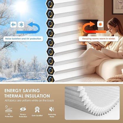 LazBlinds No Tools No Drill Cordless Cellular Shades, Light Filtering Honeycomb Shades for Home, Thermal Insulation Blinds for Windows, 24" W x 64" H, Grey