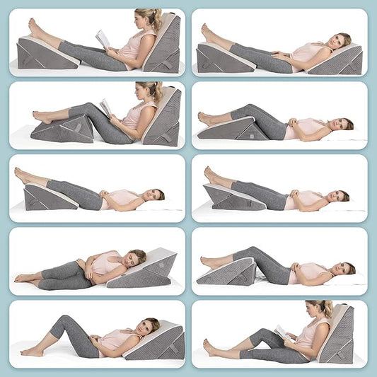 Kolbs Memory Foam Adjustable Bed Wedge Pillow - Wedge Pillow Set for After Surgery - 9 and 12 inch Height Plush Velvet Cover Multi Use for Sleeping and Acid Reflux (Adjustable Height)