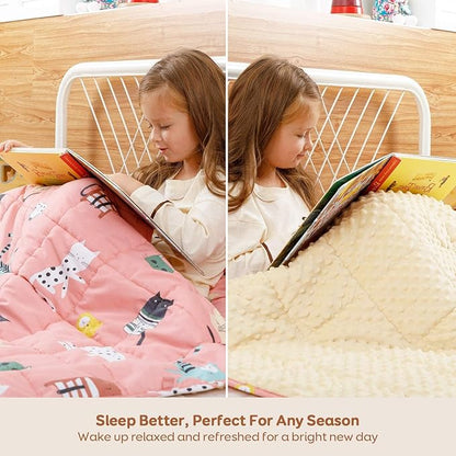 Uttermara Weighted Blanket 5 lbs, Ultra Cozy Minky Fleece and Cotton Sided with Cartoon Patterns, Reversible Heavy Blanket Great for Sleeping, 36x48 inches, Pink Cat