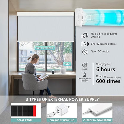 Aprilsmart Motorized Blinds with Remote,Compatible with Apple HomeKit Alexa Google Home- Voice and app Control,Motorized Roller Shades 100% Blackout Custom Size(Vinyl White Grey-15)