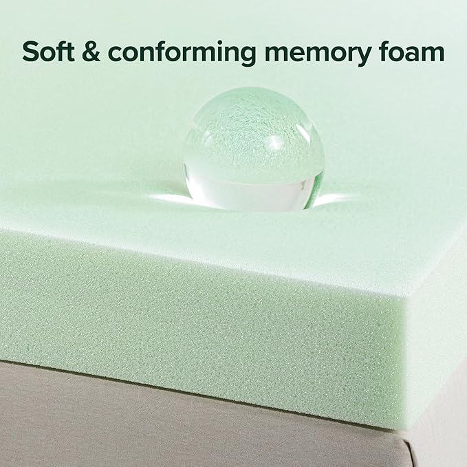 ZINUS 4 Inch Green Tea Memory Foam Mattress Topper, Pressure-Relieving Layer, Ideal for Back Pain Relief, Compact WONDERBOX Packaging, CertiPUR-US Certified, Full