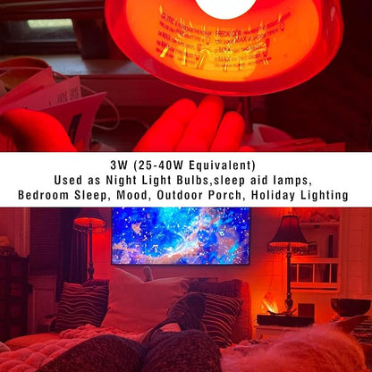 Red Light Bulbs for Sleep, 625nm Red Night Lighting 25w-40w Equivalent, Blue Light Blocking, 3W 300lm, E26 Medium Base for Bedroom Sleep, Mood, Outdoor Porch, Holiday Lighting, Non-Dimmable, 2Pack