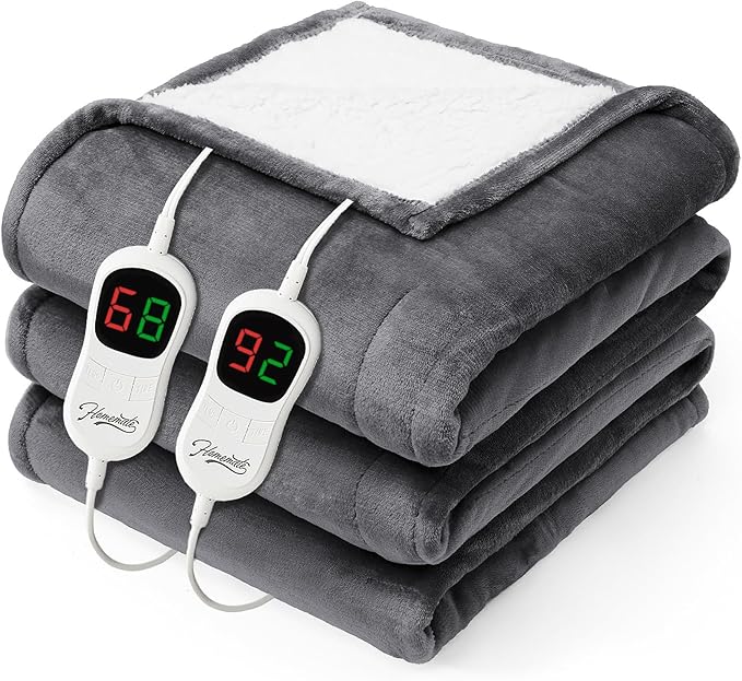Homemate Heated Electric Blanket King Size - 100"x90" Heating BedBlanket Throw with 10 Heating Levels&8 Hours Auto Off, Fast Heating Over-Heated Protection Ultra Soft Flannel ETL Certified, Grey