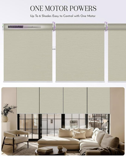 Graywind Smart Coupled Roller Shades Compatible with Alexa Google Custom Size Extra Large Motorized Blinds for Windows(Striped Beige)