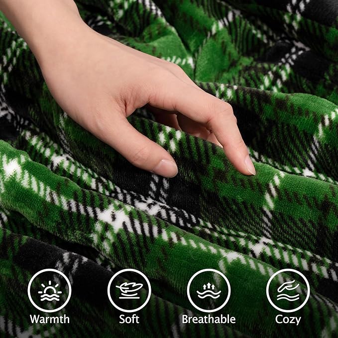 Green Christmas Electric Heated Blanket 50"x60", Fast Heated Throw with 8 Hours Auto Off/8 Heats Levels, Soft Plaid Sherpa with ETL Certification, Gift for Women Adults Keep Warm in Home Office