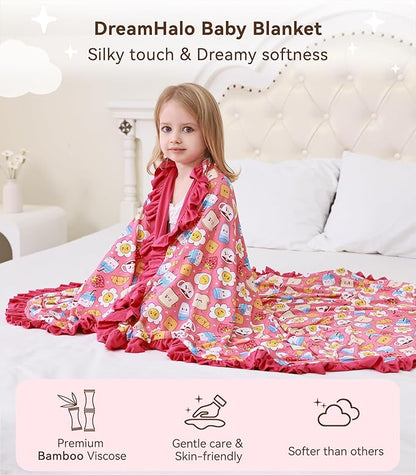 Premium Baby Blankets, Soft Viscose from Bamboo Blanket for Girls, Nursery Crib Bedding Quilt for Newborn and Toddler, Ruffle Blanket Cooling for Hot Sleepers, 50''x50'' Pink Breakfast