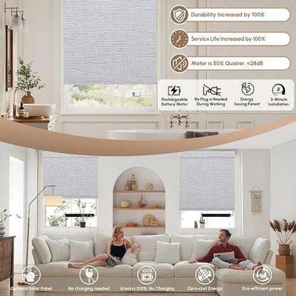 Kincmo No Drill Motorized Blinds with Remote, 100% Blackout Roller Shades for Windows, Custom Electric Blinds Compatible with Alexa, Apple Homekit, Google Home (100% Blackout Classic Smoke)
