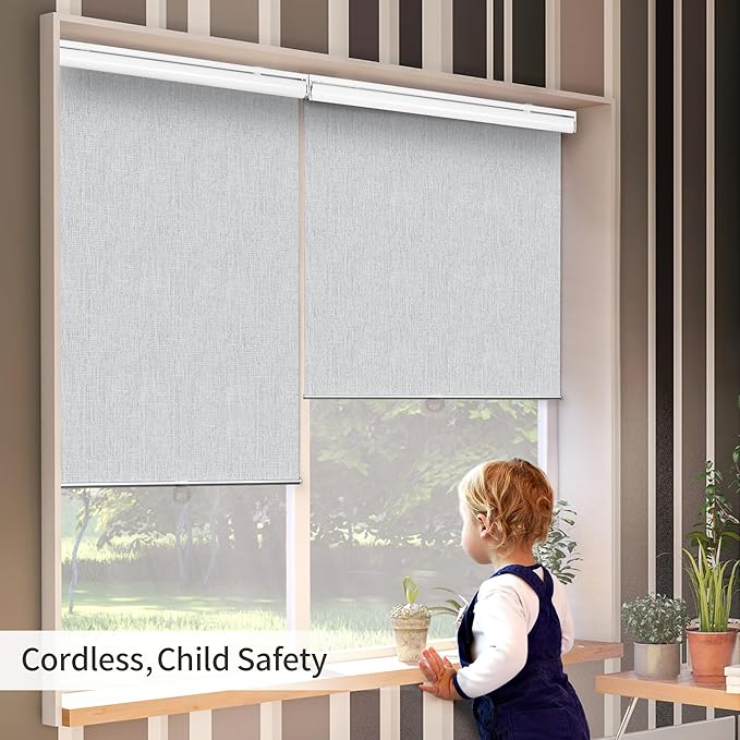 GENIMO 100% Blackout Roller Window Shades, Window Blinds Cordless with Thermal Insulated, UV Protection Fabric, Mini Door Blinds for Home, Office, Bedroom, Easy to Install, Light Grey, 22" W X 72" H