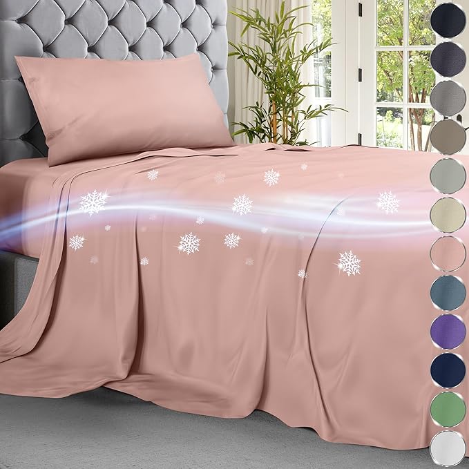 DECOLURE Cooling Bed Sheets Twin Set 3pcs - Luxurious & Ultra-Soft Twin Size Cooling Sheets for Hot Sleepers - Comfortable Cool Bamboo Viscose Microfiber Sheets Twin Size w/Deep Pockets (Pink)