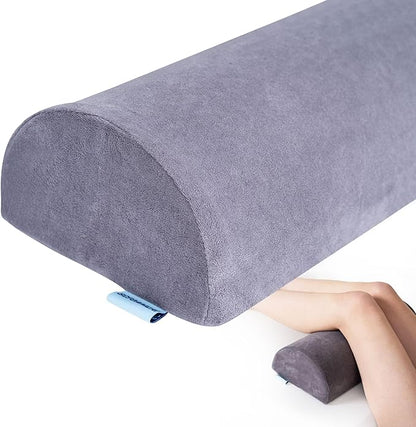 Knee Pillow for Back Sleeping, Pain Relief Memory Foam Bolster for Legs, Under Knee & Bed, Roll Round Support Wedge, Half Moon Pillow Ideal for Massage Table, Grey