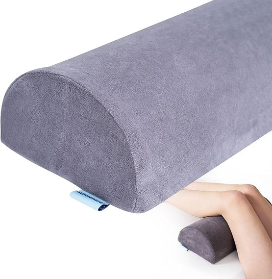 Knee Pillow for Back Sleeping, Pain Relief Memory Foam Bolster for Legs, Under Knee & Bed, Roll Round Support Wedge, Half Moon Pillow Ideal for Massage Table, Grey