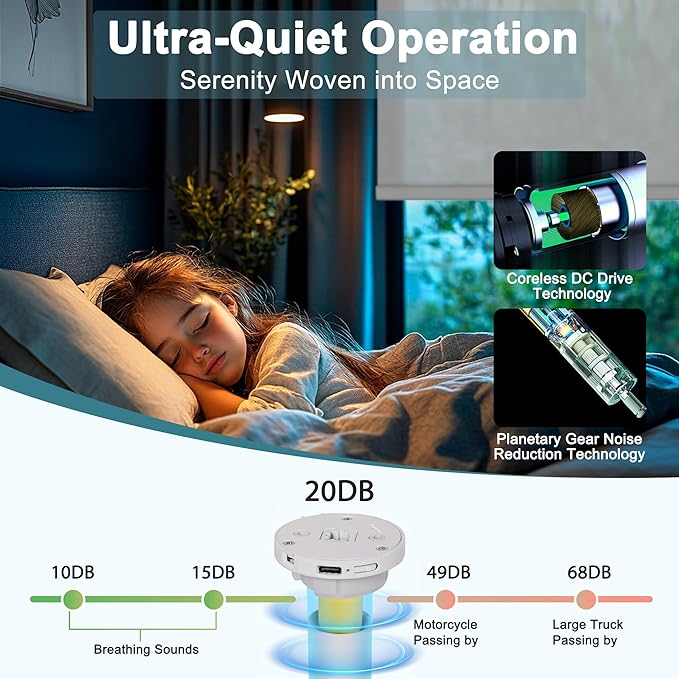 BERISSA Motorized Blinds with Remote,Light Filtering Smart Roller Shades with App,Voice Control,See-Through Fabric,Thermal Insulated Automatic Blinds,Electric Shades with USB/Solar Pannel.Solar White