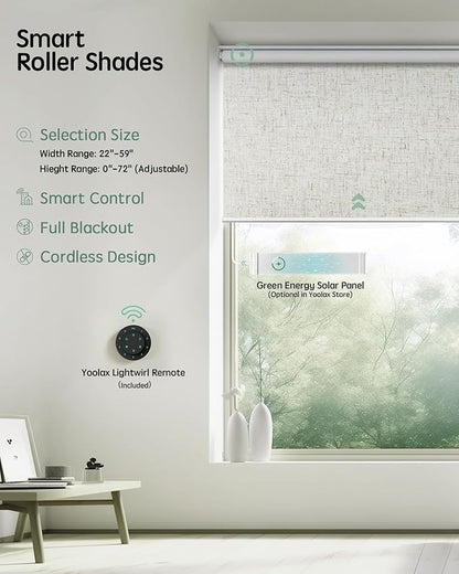 Yoolax Motorized Blinds with Remote, Blackout Smart Blinds for Windows Motorized Roller Shades, Automatic Window Blinds Compatible with Alexa Electric Blinds (Linen Beige, 39" W x 72" H)