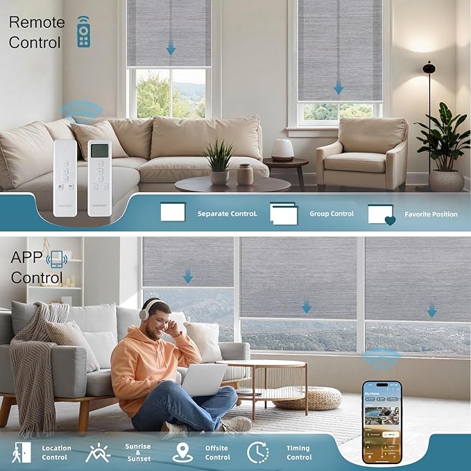 Motorized Shades Light Filtering Blinds,50% Blackout Smart Shade Work with Remote Alexa,Google Home,Custom Size,Sunscreen PVC Free Silver