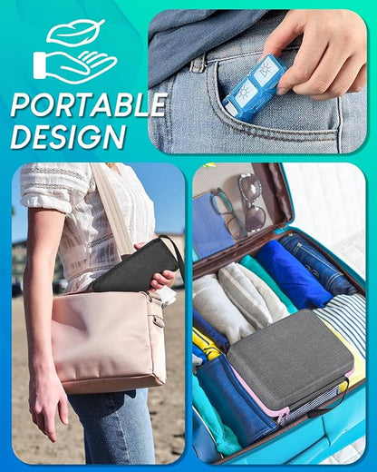 Monthly Pill Organizer 3 Times a Day with Weekly Pill Bags, Portable Hard Shell Case, Pill Cutter & Opener Pick, Monthly and Weekly Stickers for Medication Management (Purple, 3 Times a Day)
