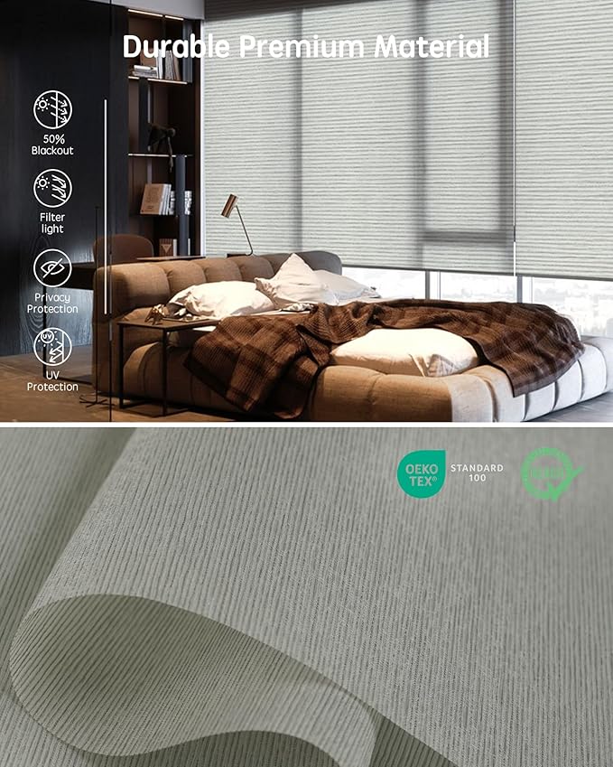 Yoolax Motorized Blinds with Remote, Smart Blinds for Windows Motorized Roller Shades, Automatic Window Shades Compatible with Alexa Custom Size (Light Filtering-Horizontal Beige)
