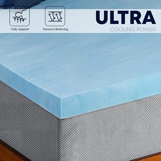 Greaton, 3-Inch Gel Memory Foam Mattress Topper, CertiPUR-US Certified for Superior Comfort and Support, Twin, Blue