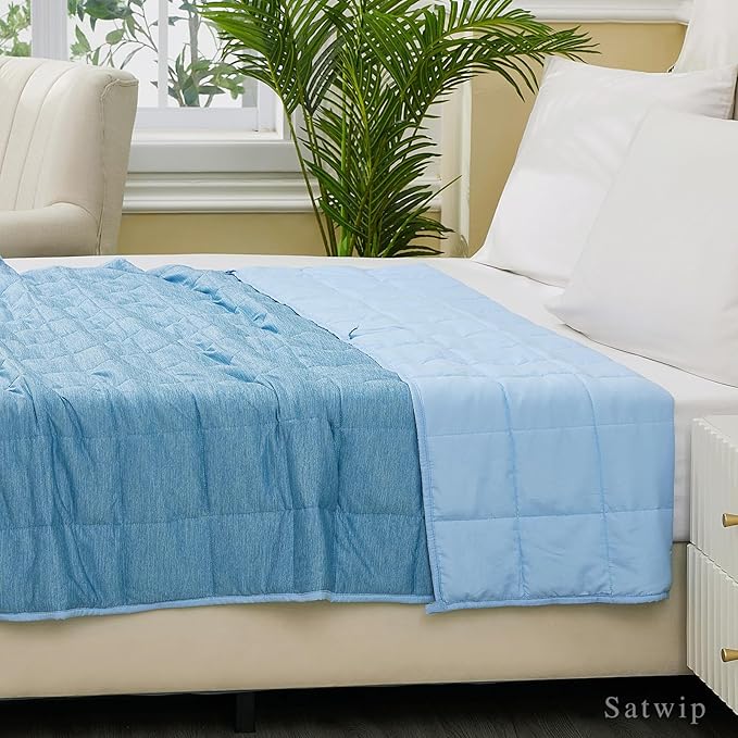 Satwip Cooling Weighted Blanket 20 lbs Queen Size Cool Moire Jersey Bed Blanket for Hot Sleeper with Soft Breathable Sanded, 60 x 80 inches, Blue