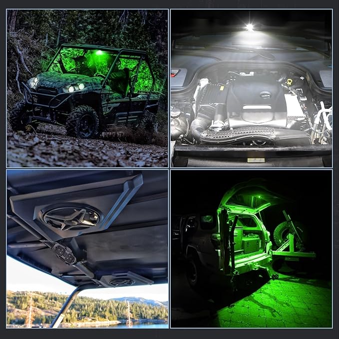 ACEC SHOP UTV Dome Light - White/Green, Universal Roll Bar Mount Dome Light UTV Interior Light Utility Roll Cage Lights LED Dome Light Bar Truck Bed Lights for UTV Polaris ATV RZR SxS Can-Am Kawasaki