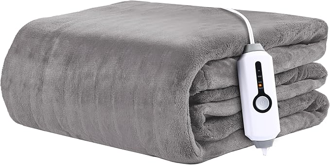 Electric Heated Blanket 50"x60" Throw Size Coral Fleece - 4 Heat Settings & 3H Auto Shut Off, Fast Heating, Machine Washable for Bed, Couch, Office - Light Gray
