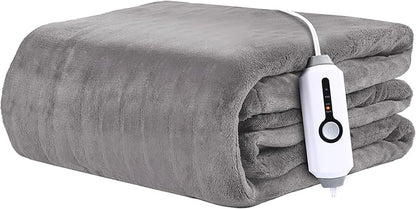 Electric Heated Blanket 50"x60" Throw Size Coral Fleece - 4 Heat Settings & 3H Auto Shut Off, Fast Heating, Machine Washable for Bed, Couch, Office - Light Gray
