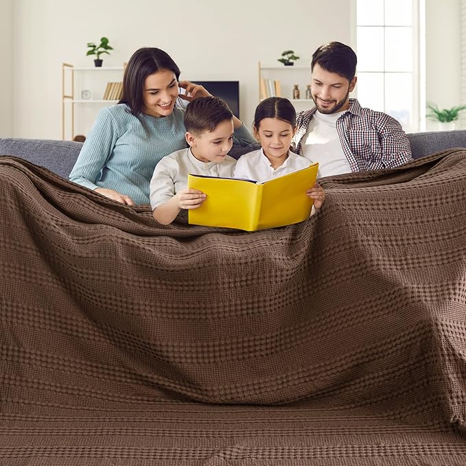 PHF Cooling Waffle Blanket California King Size, Lightweight 60% Rayon Derived from Bamboo & 40% Cotton Breathable Blanket for Hot Sleepers, Soft and Luxury for Bed Couch and Sofa, 110"x96", Chocolate