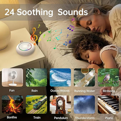 AMZSA White Noise Sound Machine for New Baby & Adults – 24 Sleep Sounds Including Rain, Green & Pink Noise, Portable Noise Canceling Sound with Timer, Night Light & Rechargeable, for Sleeping & Travel
