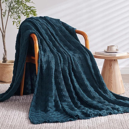 Knitted Weighted Blanket for Adult, No Beads Heavy Blanket 48” x 72'' 12lbs, Breathable Chunky Knit Blanket, Cooling Weighted Blanket for Hot Sleepers, Christmas Home Decor (Peacock Blue)