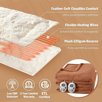 Serta Heated Blanket, Electric King Size Blanket, Soft, Warm, Fuzzy Heating Blanket King for Office, Couch, 1-12 hr Auto Shut Off Timer, 10 Lv Heat Setting, ETL Certified, King 100" x 90" Rust