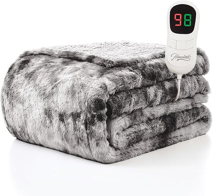 Homemate Electric Heated Blanket Full Size - 72"x84" Heating Blanket Full Size 1/2/4/6/8 Hours Auto-Off 10 Heat Level Over-Heat Protection Luxury Faux Fur Sherpa ETL Certification