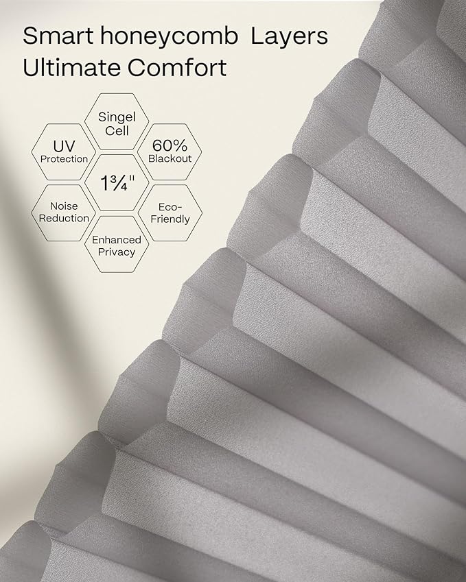 Graywind Motorized Matter Cellular Shades- 60% Blackout 1-3/4"Cell Honeycomb Blinds for Indoor Windows, Compatible with Alexa Google Siri, Custom Size,Pearl Grey