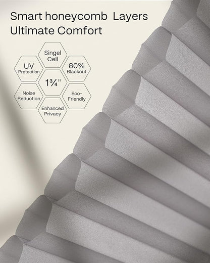 Graywind Motorized Matter Cellular Shades- 60% Blackout 1-3/4"Cell Honeycomb Blinds for Indoor Windows, Compatible with Alexa Google Siri, Custom Size,Pearl Grey