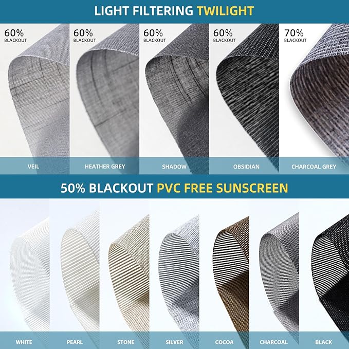 SmartWings Motorized Light Filtering Shades Fabric Sample (30 Colors), 50%/60%/70% Blackout, Custom Size, Rechargeable Battery, Works with Matter/Apple HomeKit, Alexa, Thread/Zigbee, Remote Optional