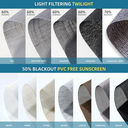 SmartWings Motorized Light Filtering Shades Fabric Sample (30 Colors), 50%/60%/70% Blackout, Custom Size, Rechargeable Battery, Works with Matter/Apple HomeKit, Alexa, Thread/Zigbee, Remote Optional