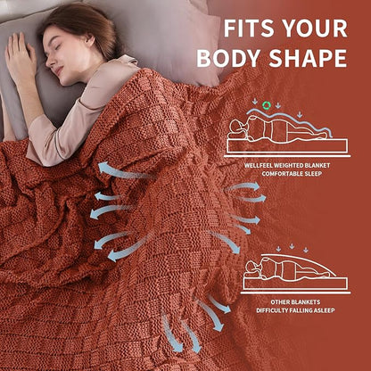 Knitted Weighted Blanket Adult, No Beads Heavy Blanket 60” x 80'' 20lbs, Breathable Chunky Knit Blanket, Cooling Weighted Blanket for Hot Sleepers, Christmas Home Decor (Orange)