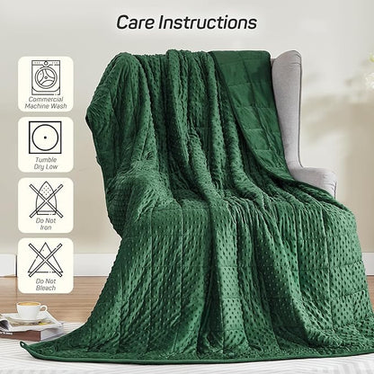 Weighted Blanket 15lbs for Adults, Ultra Soft Minky Dot Heavy Blankets for Sleep, Breathable Washable Throw Blanket with Glass Beads, 48"x72" Twin Size, Dark Green