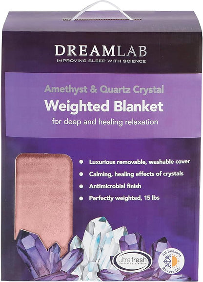 Dream Lab Amethyst and Quartz Crystal Cooling Reversible Weighted Blanket with Removable Cover, 15 Pounds, Soft Pink