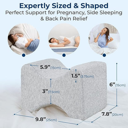5 STARS UNITED Knee Pillow for Side Sleepers - Hip Pain Relief, Memory Foam Leg Cushion for Side Sleeping - Between Legs Pillow for Sciatica & Lower Back Pain, Gray Cotton Cover